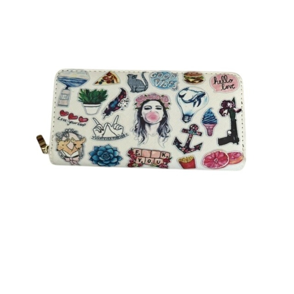 Heimish Atlantic Fashion Sticker Print Zip Around Wallet White Graphic